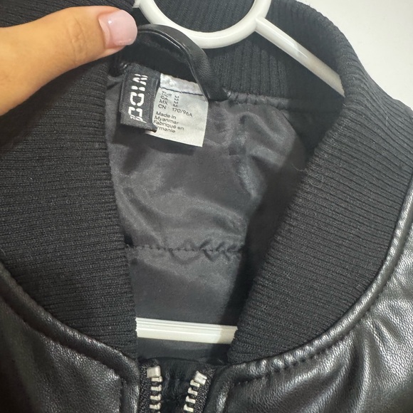 Black Leather Bomber Jacket - Picture 3 of 4